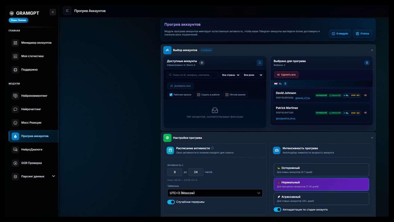 прогрев аккаунта в тг через ии в GramGPT.io