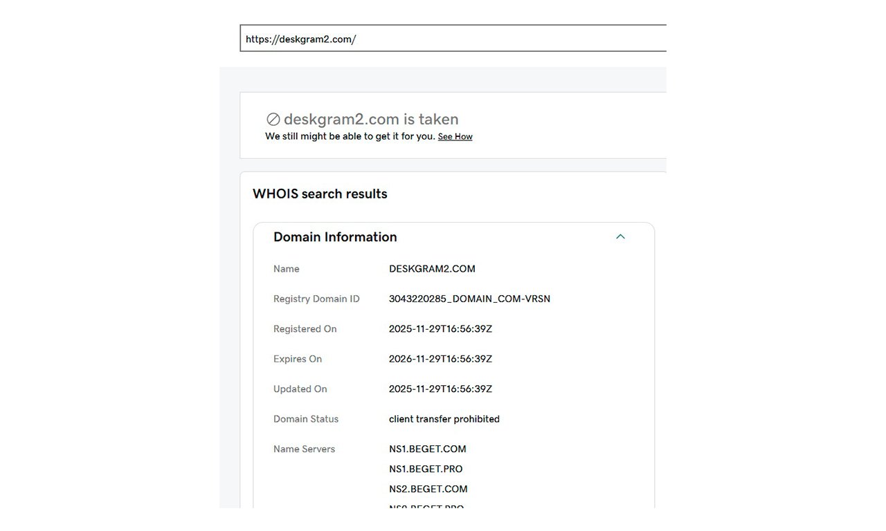 Deskgram 2 возраст домена и дата регистрации сайта