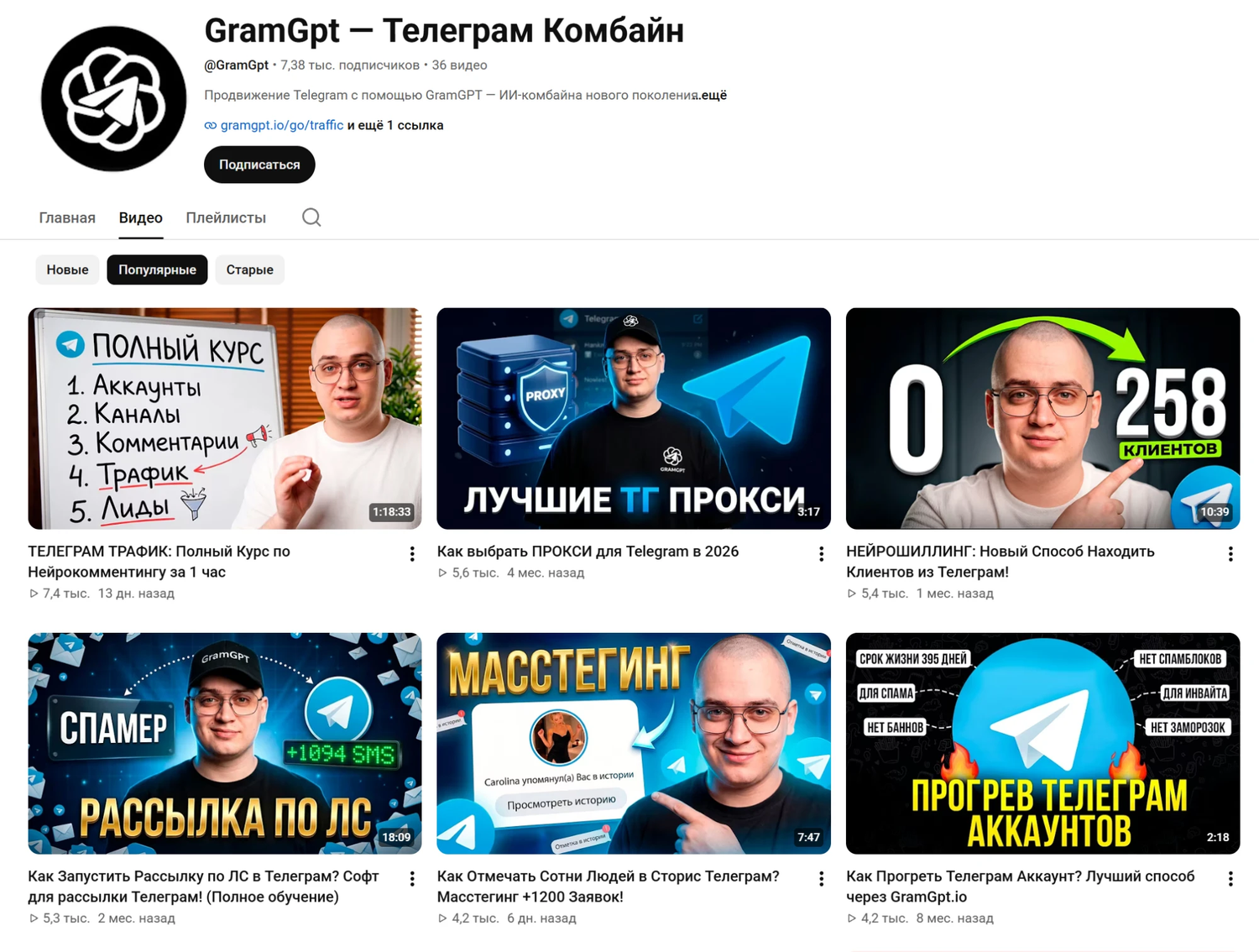 Видеоуроки GramGPT на YouTube YouTube-канал GramGPT: 7,38 тысячи подписчиков и популярные видеоуроки